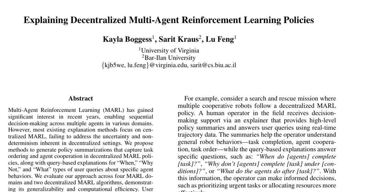 Explaining Decentralized Multi-Agent Reinforcement Learning Policies