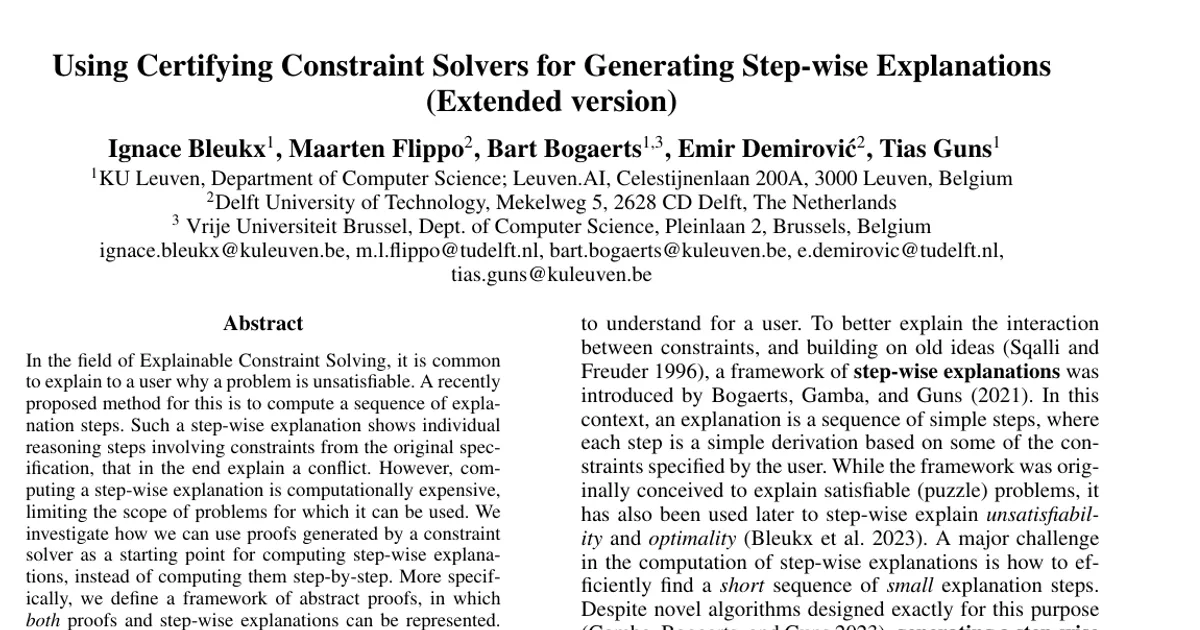 Using Certifying Constraint Solvers for Generating Step-wise Explanations