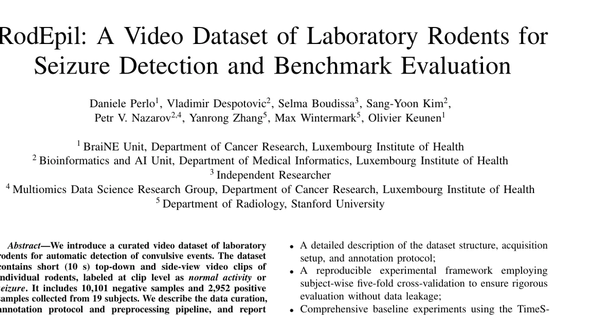 RodEpil: A Video Dataset of Laboratory Rodents for Seizure Detection and Benchmark Evaluation