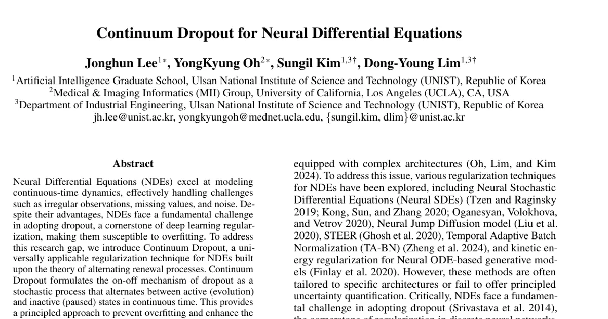 Continuum Dropout for Neural Differential Equations