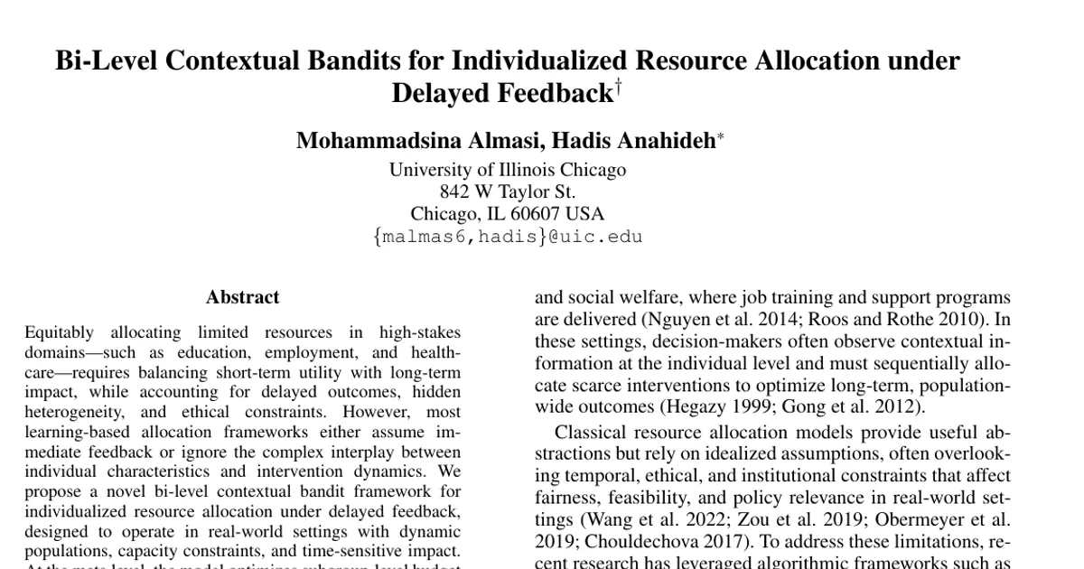 Bi-Level Contextual Bandits for Individualized Resource Allocation under Delayed Feedback
