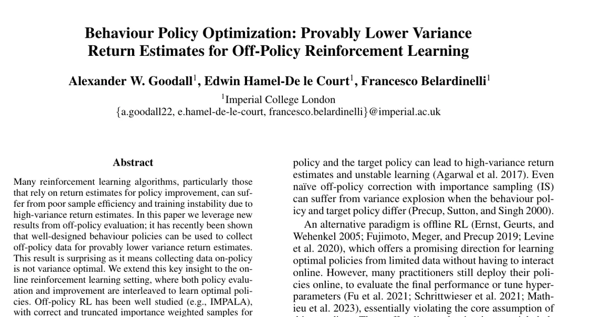 Behaviour Policy Optimization: Provably Lower Variance Return Estimates for Off-Policy Reinforcement Learning