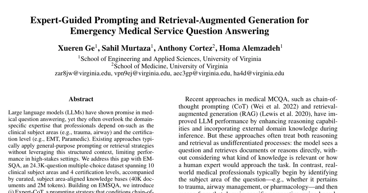 Expert-Guided Prompting and Retrieval-Augmented Generation for Emergency Medical Service Question Answering