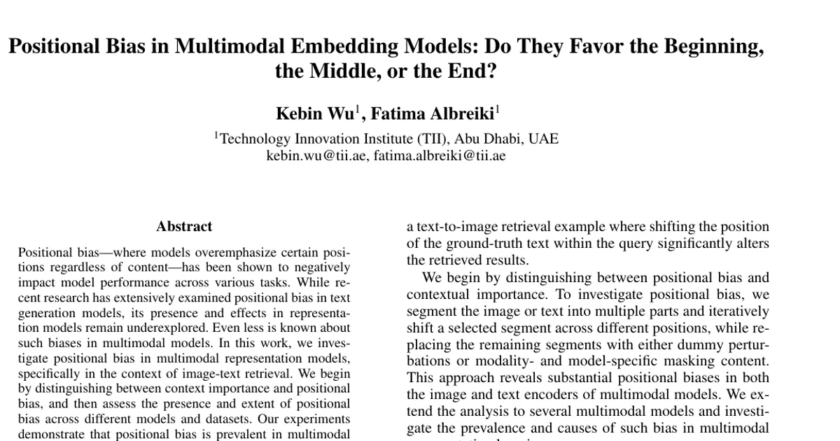Positional Bias in Multimodal Embedding Models: Do They Favor the Beginning, the Middle, or the End?
