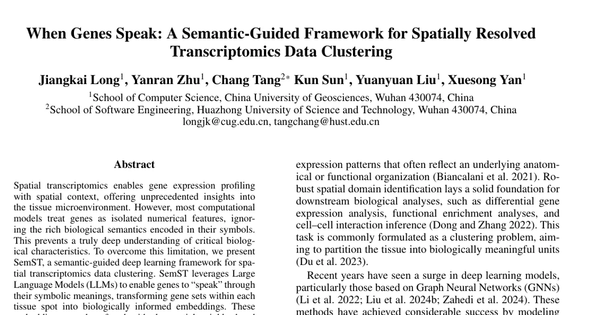 When Genes Speak: A Semantic-Guided Framework for Spatially Resolved Transcriptomics Data Clustering