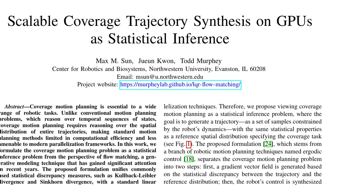 Scalable Coverage Trajectory Synthesis on GPUs as Statistical Inference