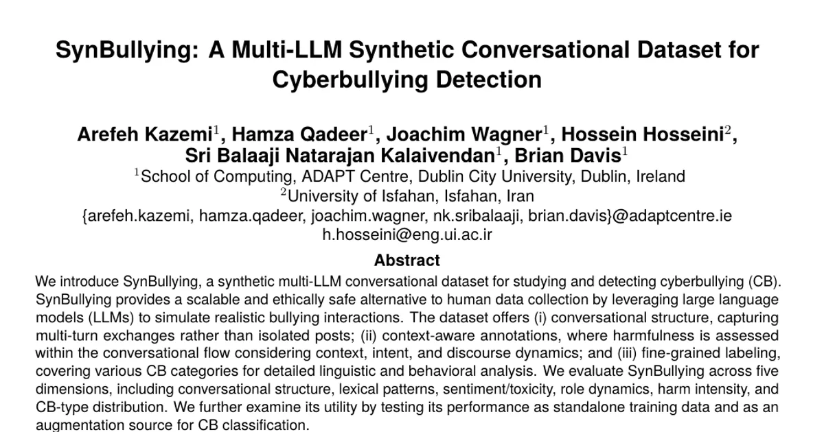 SynBullying: A Multi LLM Synthetic Conversational Dataset for Cyberbullying Detection