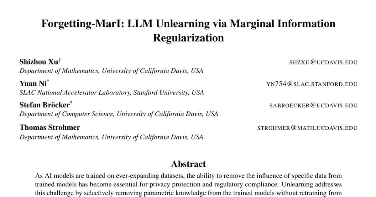 Forgetting-MarI: LLM Unlearning via Marginal Information Regularization