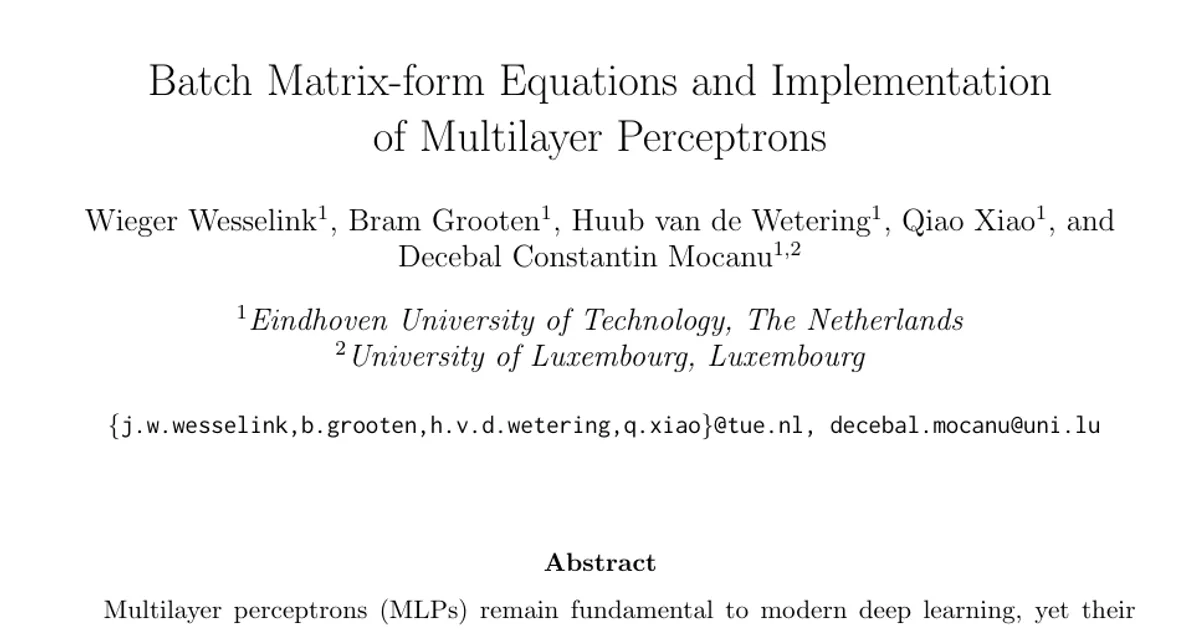 Batch Matrix-form Equations and Implementation of Multilayer Perceptrons