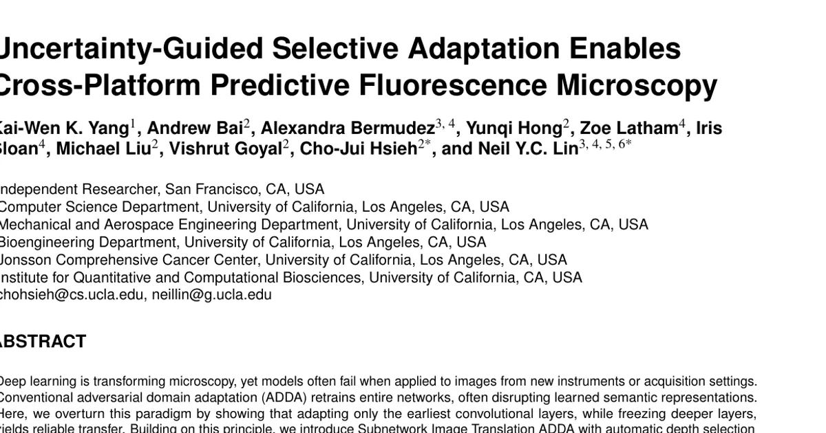 Uncertainty-Guided Selective Adaptation Enables Cross-Platform Predictive Fluorescence Microscopy