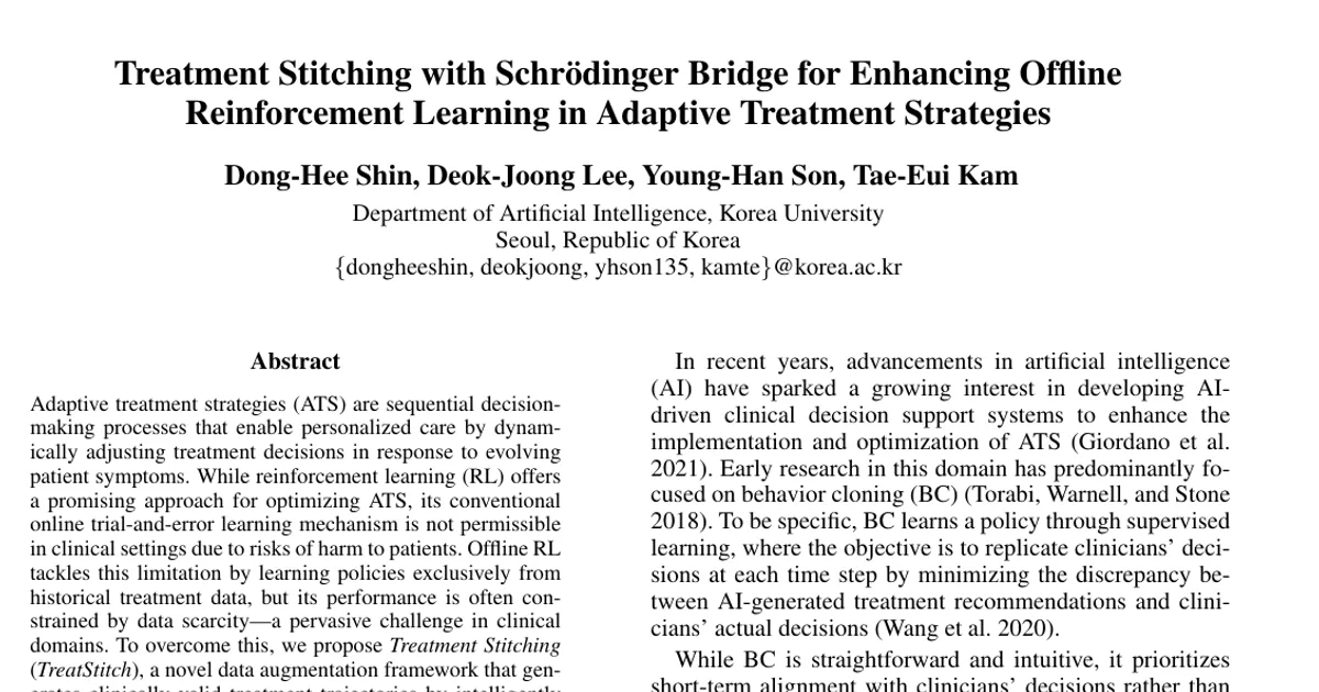 Treatment Stitching with Schrödinger Bridge for Enhancing Offline Reinforcement Learning in Adaptive Treatment Strategies