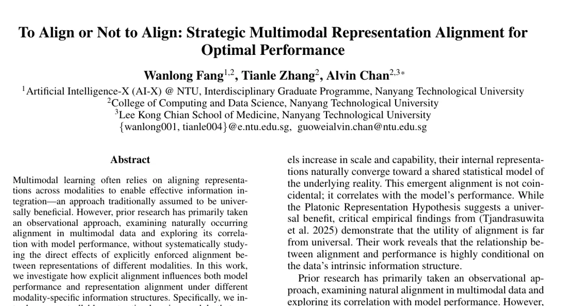 To Align or Not to Align: Strategic Multimodal Representation Alignment for Optimal Performance