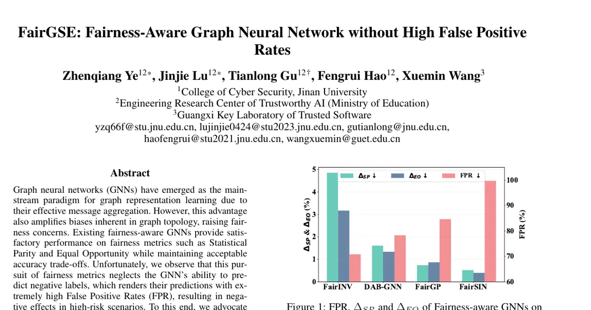 FairGSE: Fairness-Aware Graph Neural Network without High False Positive Rates