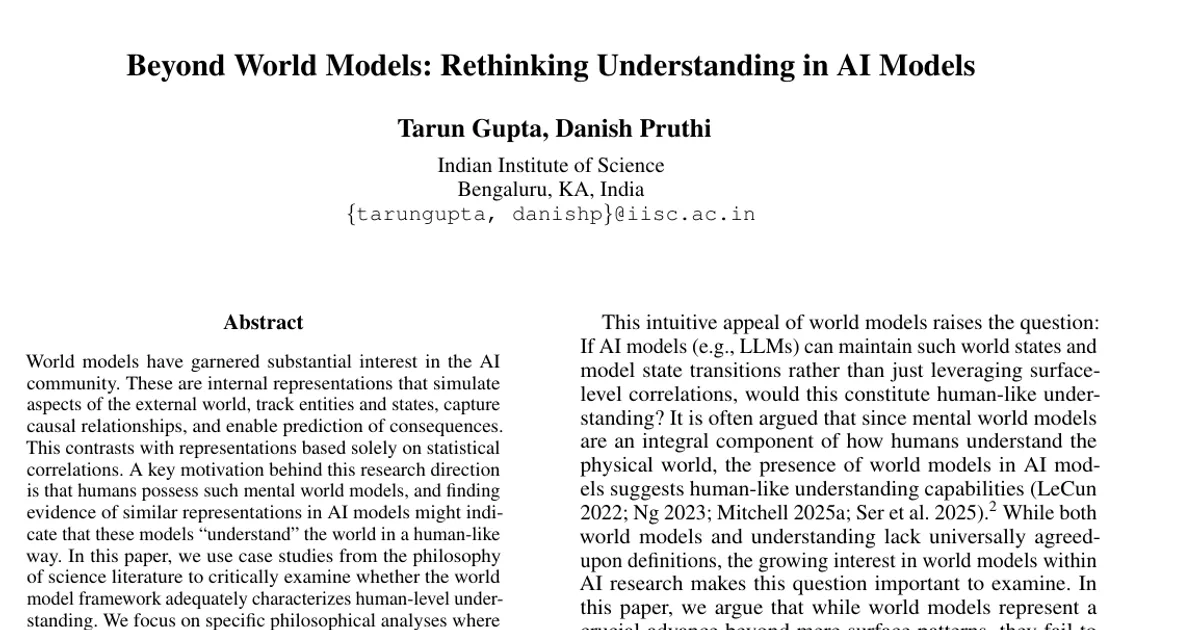 Beyond World Models: Rethinking Understanding in AI Models