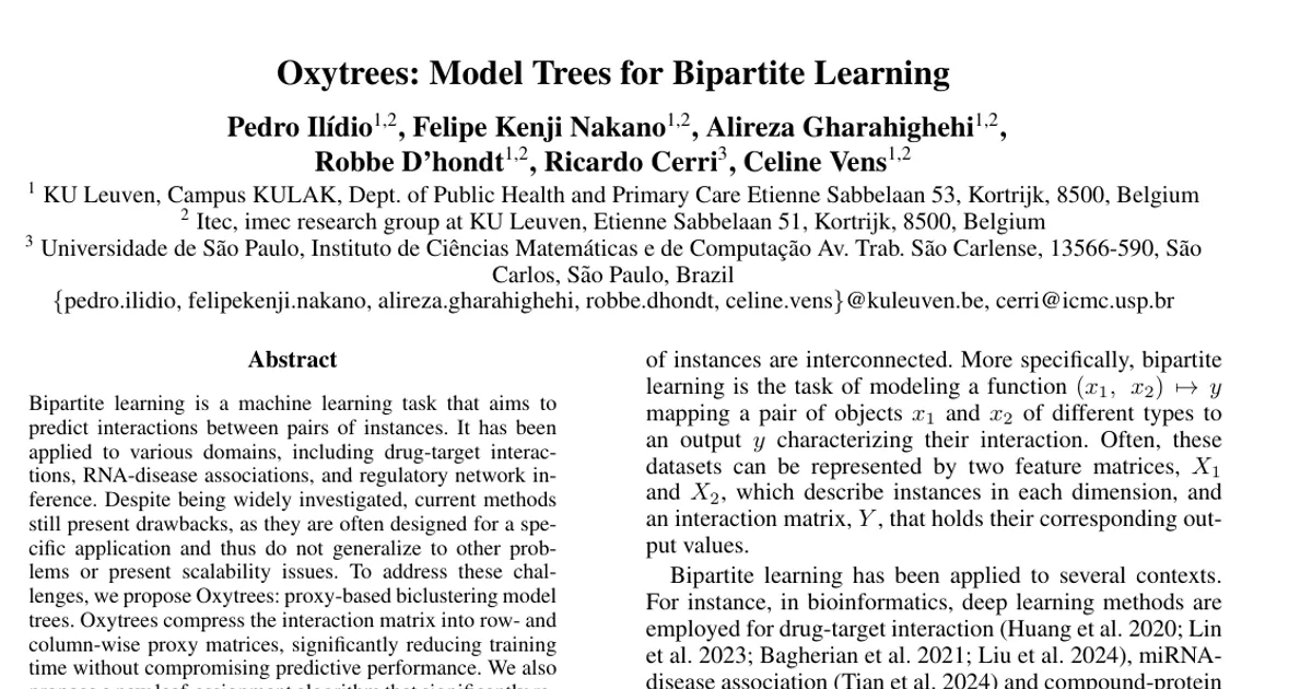Oxytrees: Model Trees for Bipartite Learning