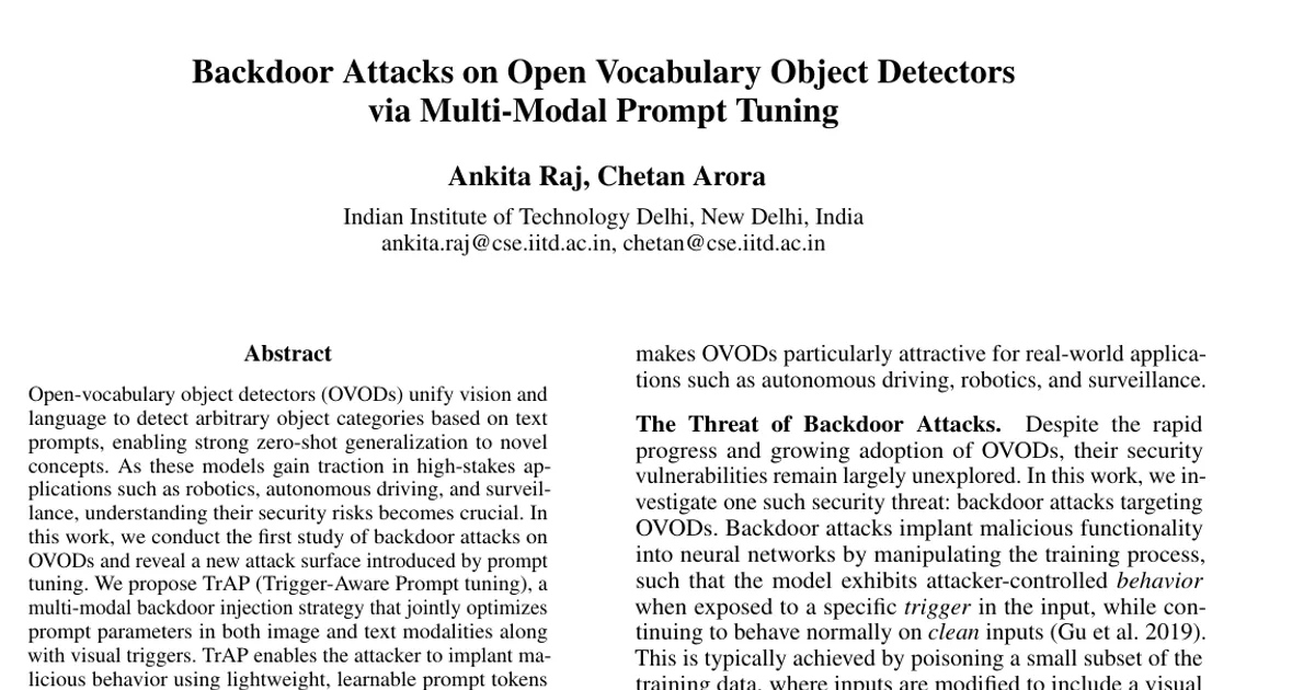 Backdoor Attacks on Open Vocabulary Object Detectors via Multi-Modal Prompt Tuning