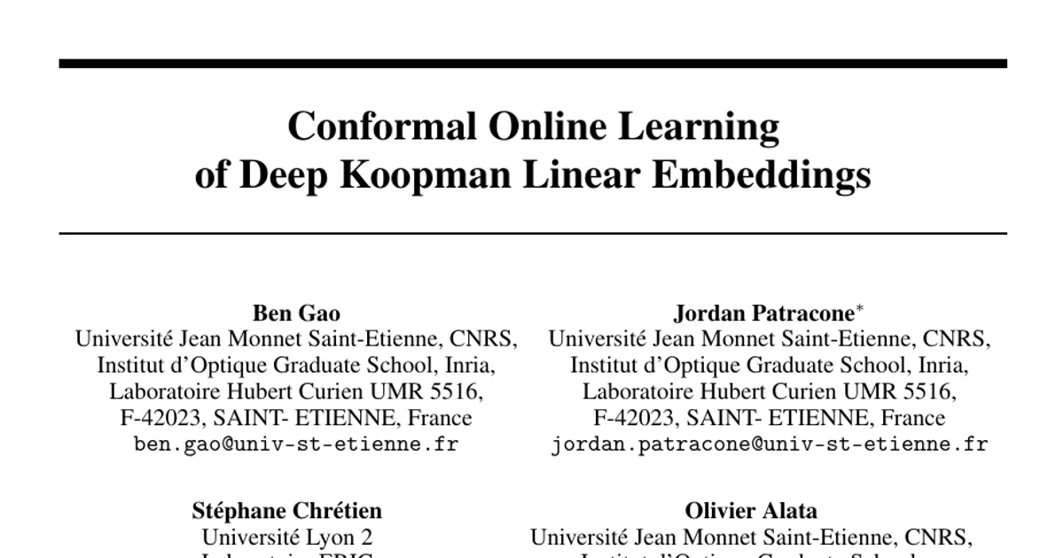 Conformal Online Learning of Deep Koopman Linear Embeddings