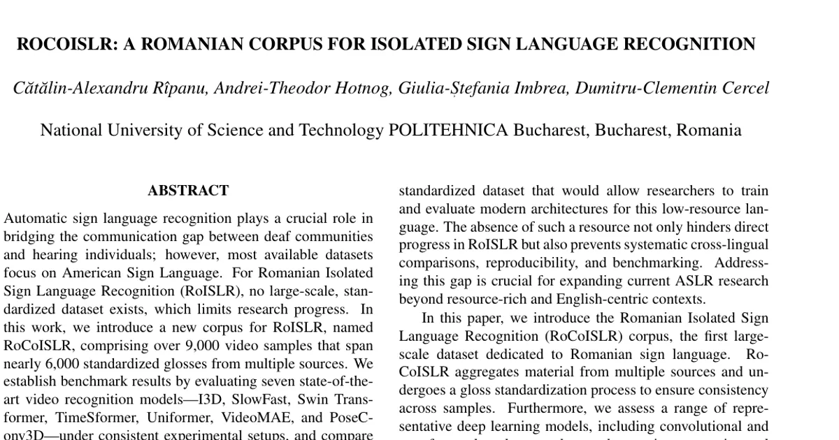 RoCoISLR: A Romanian Corpus for Isolated Sign Language Recognition
