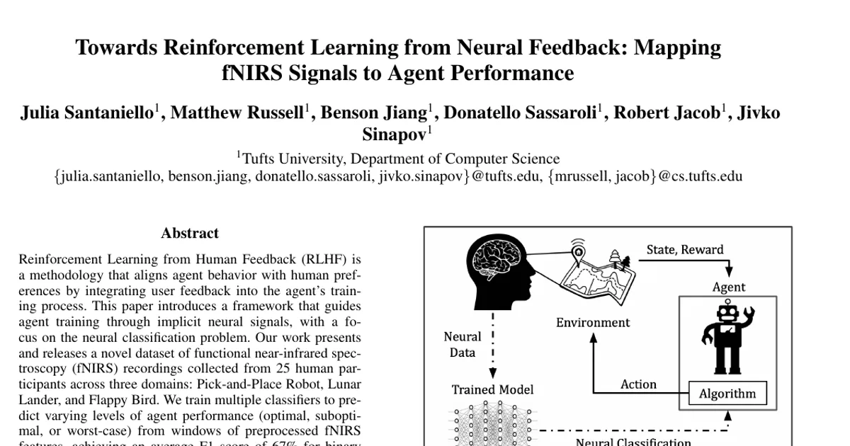 Towards Reinforcement Learning from Neural Feedback: Mapping fNIRS Signals to Agent Performance