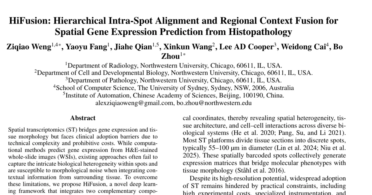 HiFusion: Hierarchical Intra-Spot Alignment and Regional Context Fusion for Spatial Gene Expression Prediction from Histopathology