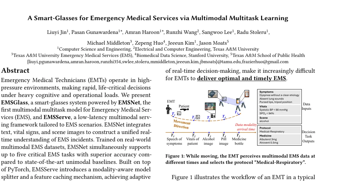 A Smart-Glasses for Emergency Medical Services via Multimodal Multitask Learning