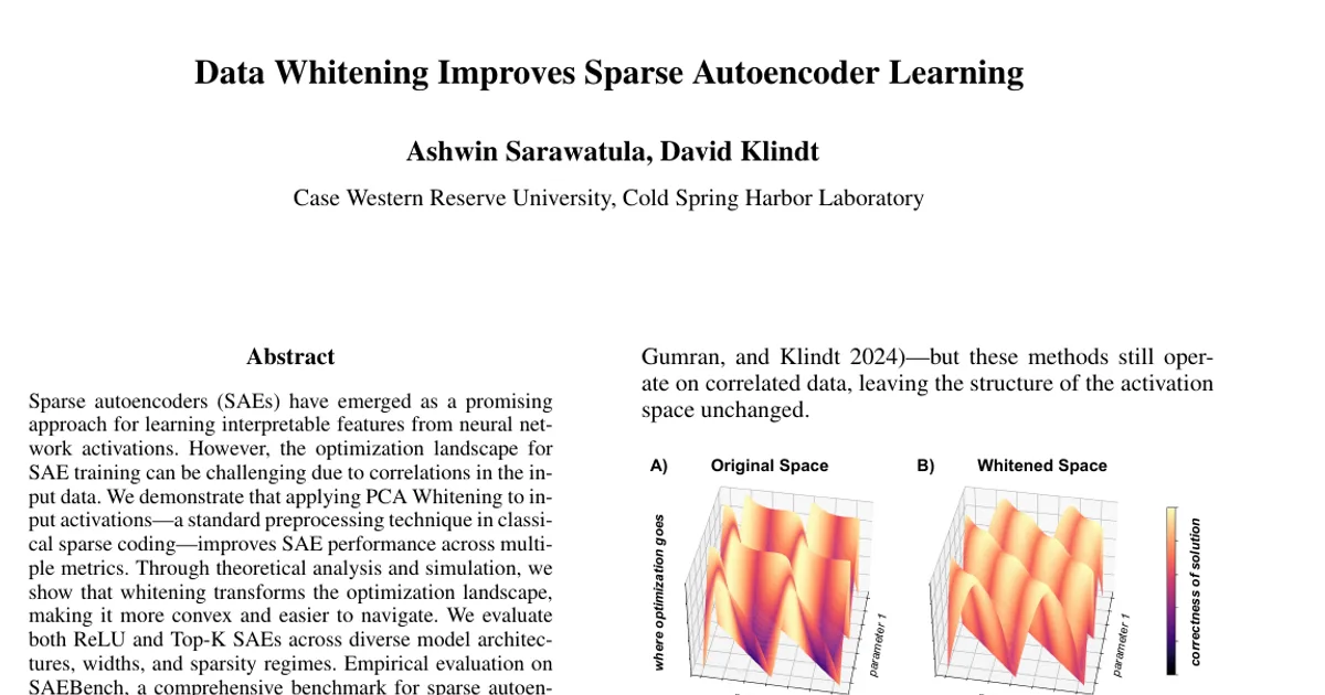 Data Whitening Improves Sparse Autoencoder Learning