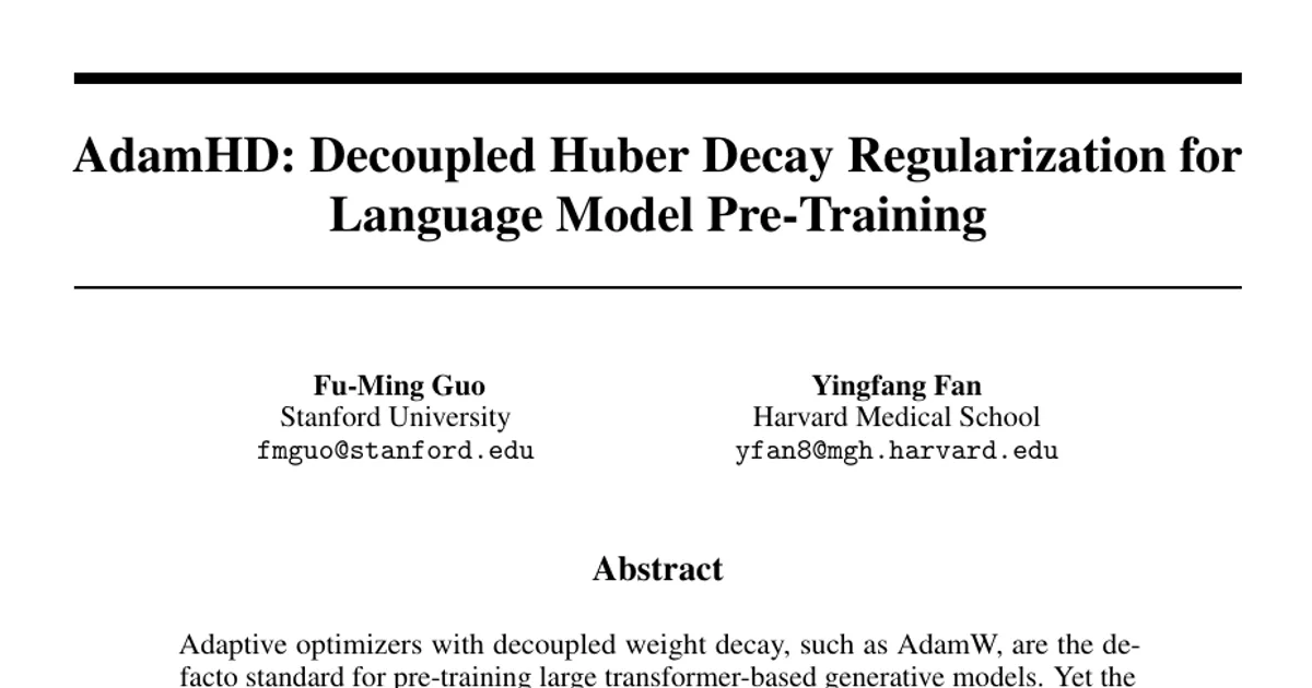 AdamHD: Decoupled Huber Decay Regularization for Language Model Pre-Training