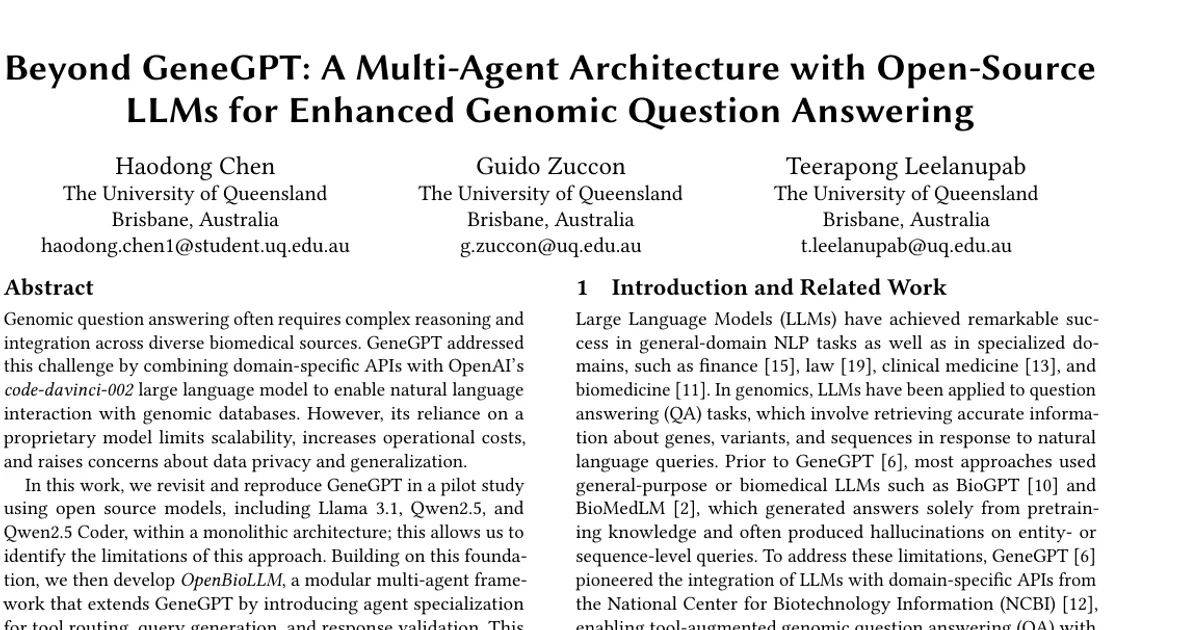 Beyond GeneGPT: A Multi-Agent Architecture with Open-Source LLMs for Enhanced Genomic Question Answering