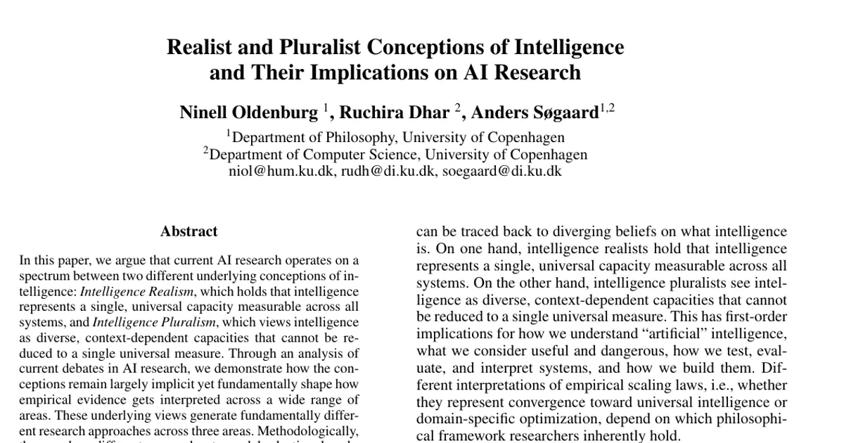 Realist and Pluralist Conceptions of Intelligence and Their Implications on AI Research