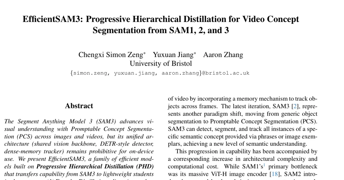 EfficientSAM3: Progressive Hierarchical Distillation for Video Concept Segmentation from SAM1, 2, and 3