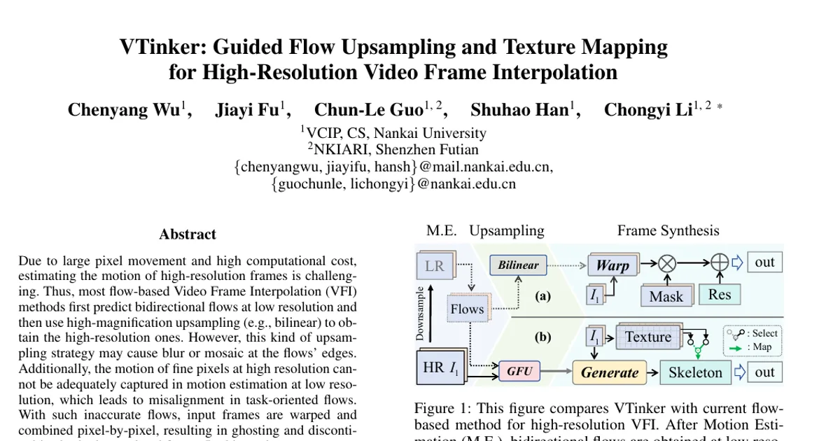 VTinker: Guided Flow Upsampling and Texture Mapping for High-Resolution Video Frame Interpolation