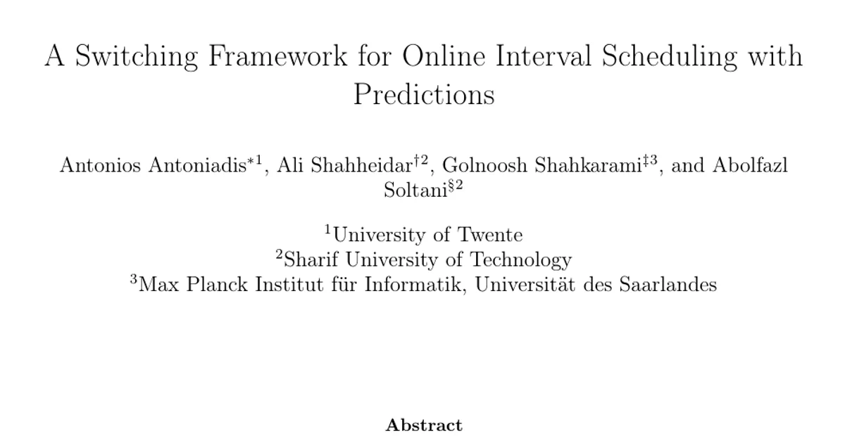A Switching Framework for Online Interval Scheduling with Predictions