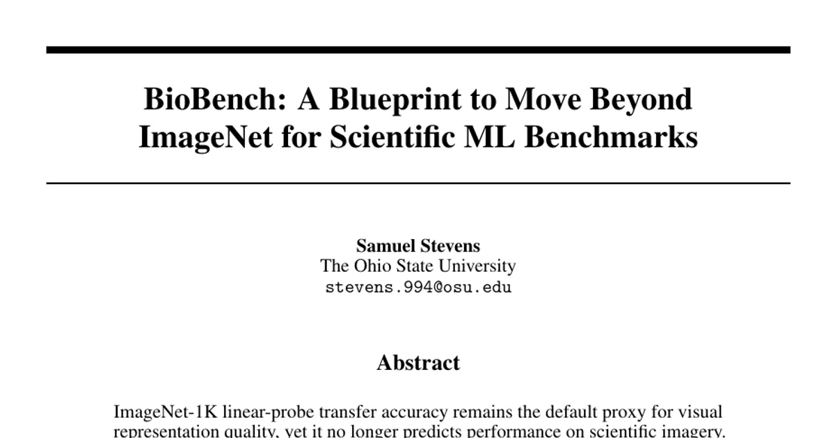 BioBench: A Blueprint to Move Beyond ImageNet for Scientific ML Benchmarks