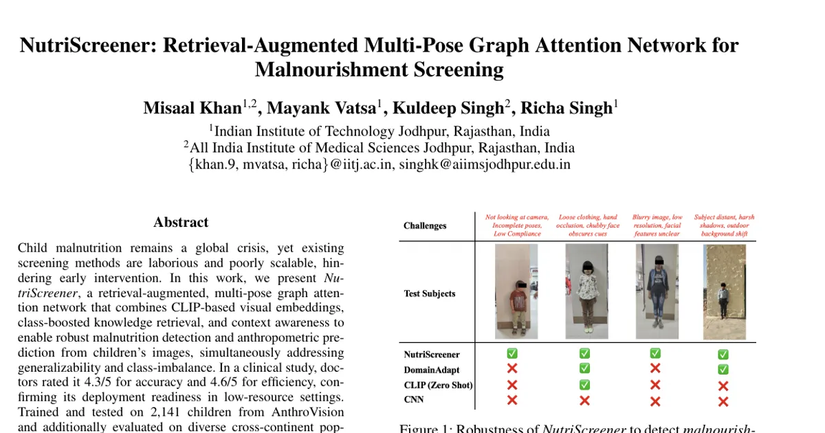 NutriScreener: Retrieval-Augmented Multi-Pose Graph Attention Network for Malnourishment Screening