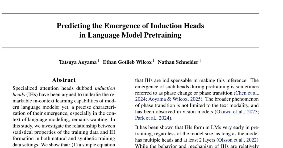 Predicting the Emergence of Induction Heads in Language Model Pretraining
