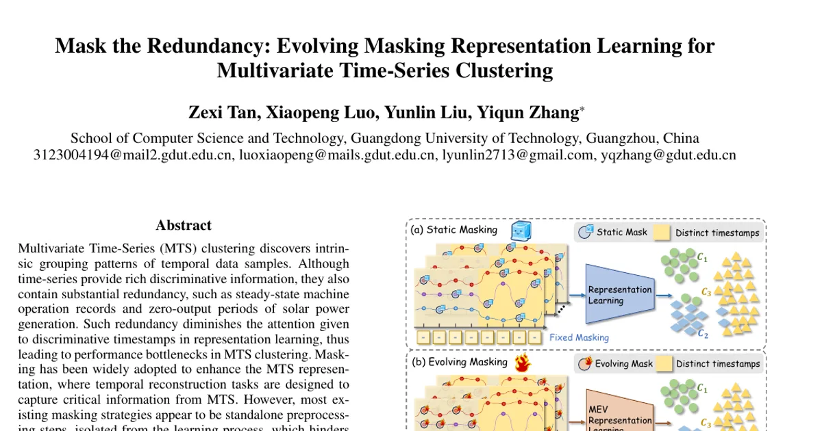 Mask the Redundancy: Evolving Masking Representation Learning for Multivariate Time-Series Clustering