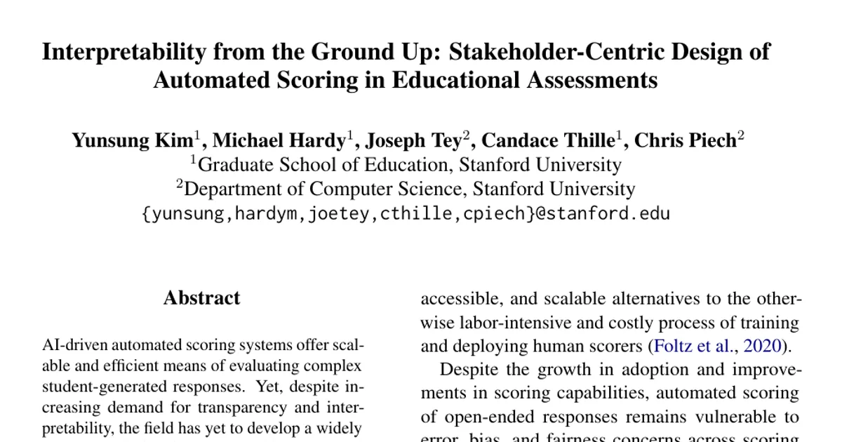 Interpretability from the Ground Up: Stakeholder-Centric Design of Automated Scoring in Educational Assessments