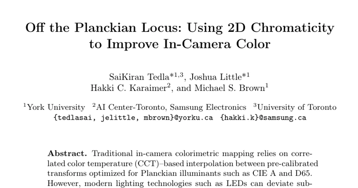 Off the Planckian Locus: Using 2D Chromaticity to Improve In-Camera Color