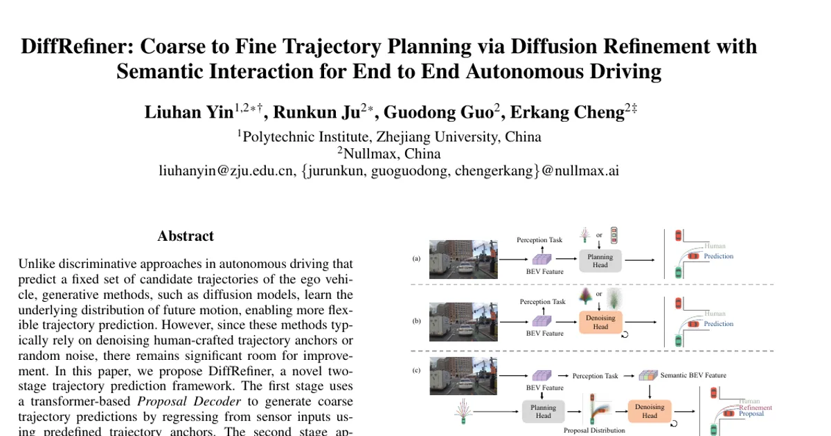 DiffRefiner: Coarse to Fine Trajectory Planning via Diffusion Refinement with Semantic Interaction for End to End Autonomous Driving