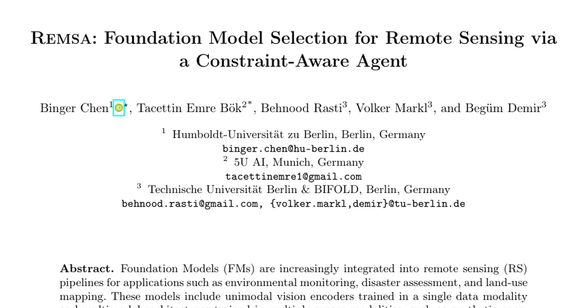 REMSA: Foundation Model Selection for Remote Sensing via a Constraint-Aware Agent