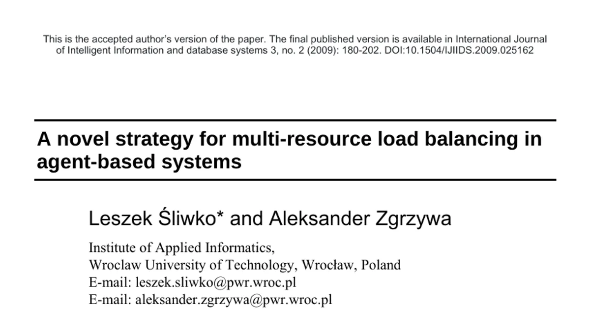 A novel strategy for multi-resource load balancing in agent-based systems