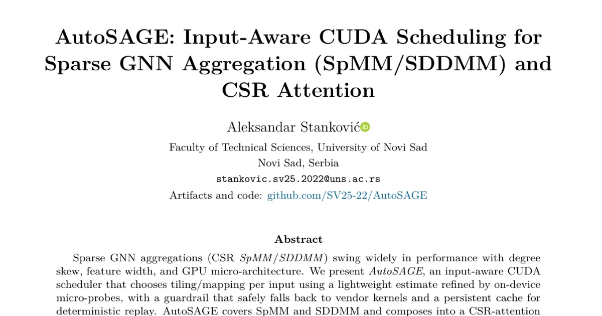 AutoSAGE: Input-Aware CUDA Scheduling for Sparse GNN Aggregation (SpMM/SDDMM) and CSR Attention