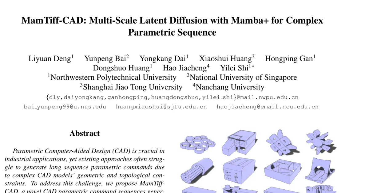 MamTiff-CAD: Multi-Scale Latent Diffusion with Mamba+ for Complex Parametric Sequence