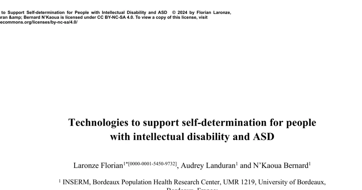 Technologies to Support Self-determination for People with Intellectual Disability and ASD