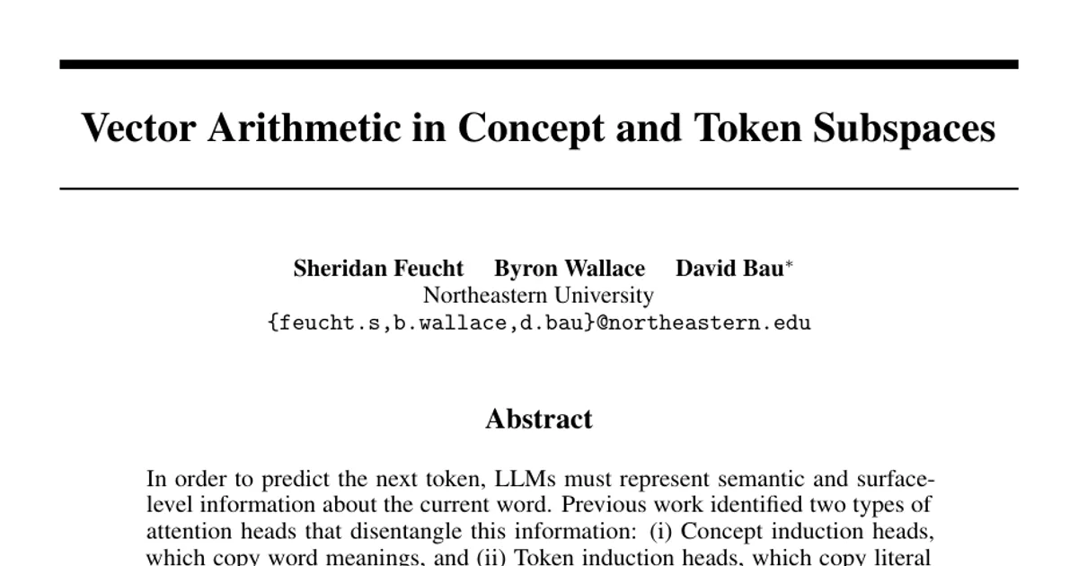 Vector Arithmetic in Concept and Token Subspaces