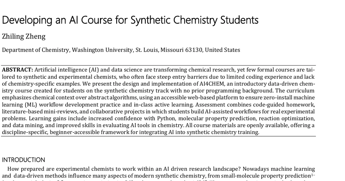 Developing an AI Course for Synthetic Chemistry Students