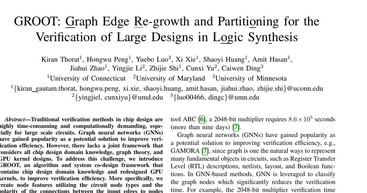 GROOT: Graph Edge Re-growth and Partitioning for the Verification of Large Designs in Logic Synthesis