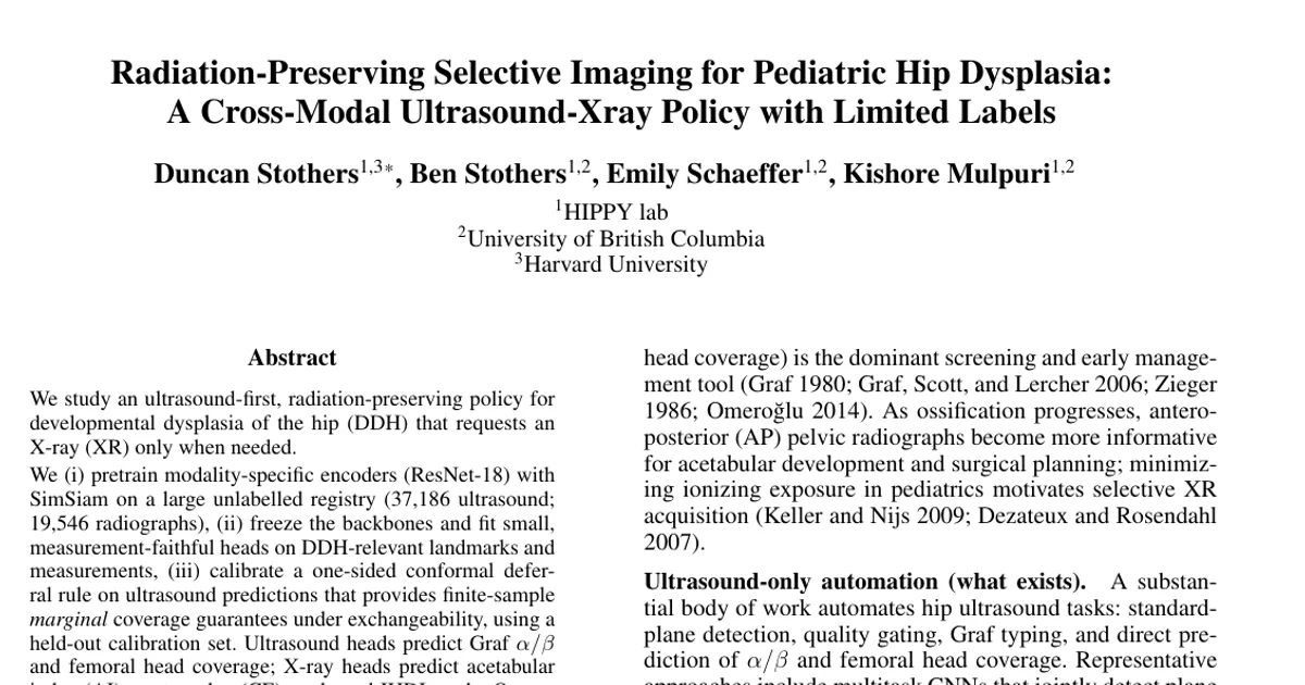 Radiation-Preserving Selective Imaging for Pediatric Hip Dysplasia: A Cross-Modal Ultrasound-Xray Policy with Limited Labels