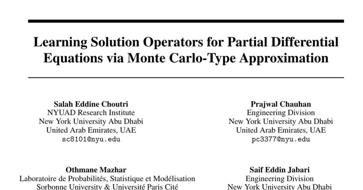 Learning Solution Operators for Partial Differential Equations via Monte Carlo-Type Approximation