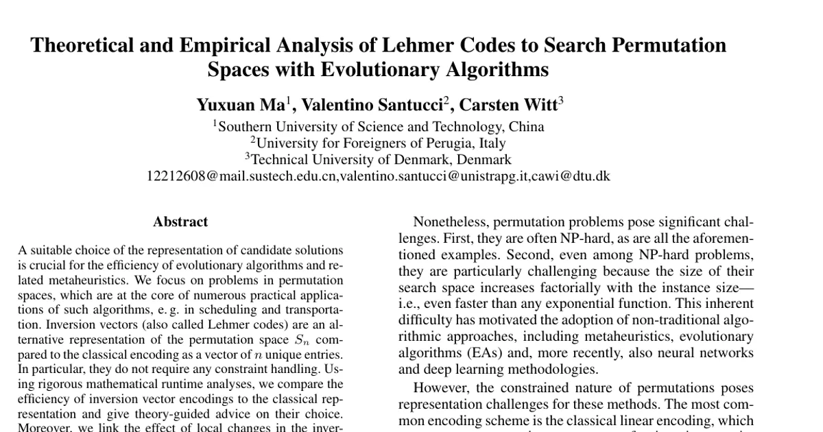 Theoretical and Empirical Analysis of Lehmer Codes to Search Permutation Spaces with Evolutionary Algorithms